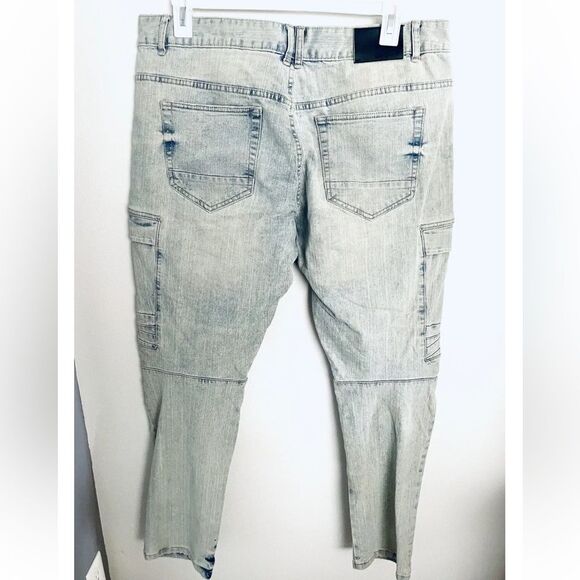 Smoke Rise Slim Fit Mens Bike Jeans Punk Funky Contemporary Casual Size 38/32 - Picture 6 of 9